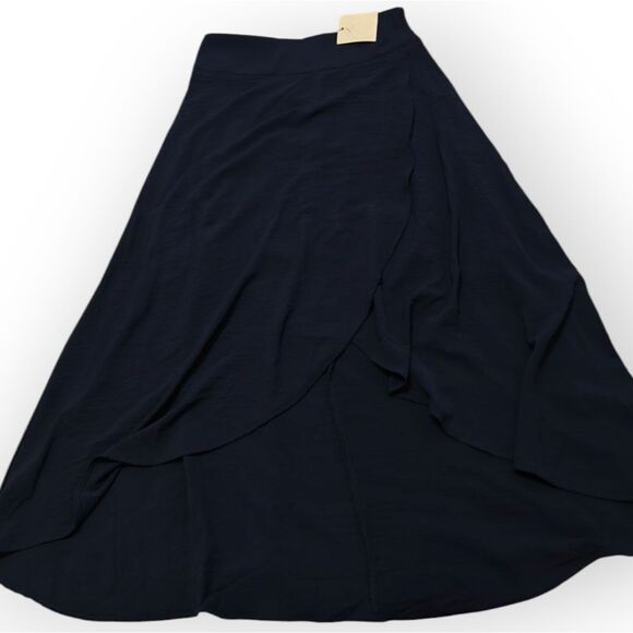 NWT BY DESIGN Blue Midi A-Line Skirt with Asymmetrical High-Low Hem SZ L - Picture 6 of 8